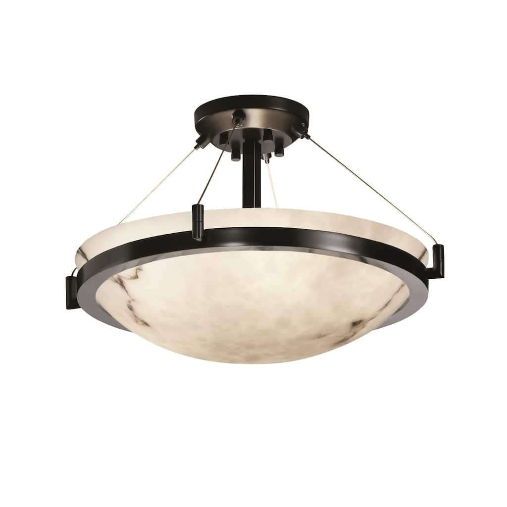 Justice Design LumenAria Ring 3-light Matte Black Round Bowl Semi-flush, Faux Alabaster Shade