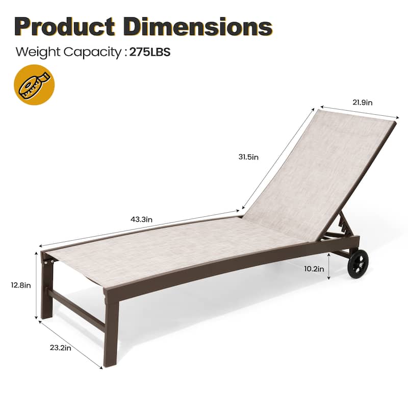 VredHom Outdoor Patio Aluminum Adjustable Chaise lounge Chairs with Wheels