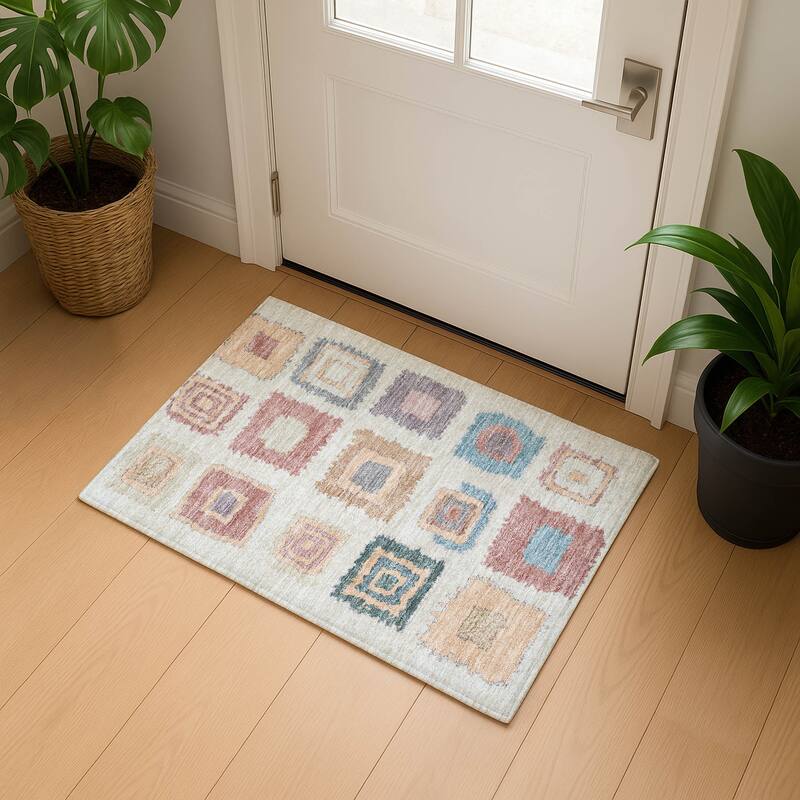 Premium Washable Super Soft Global Diamonds Mayfield Rug - Peach - 1'8" x 2'6"