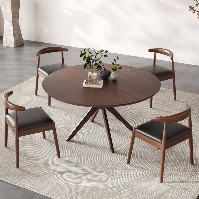 47.2" Solid Wood Round Dining Table - Kitchen Table for 4-6 with Intersecting Pedestal Base