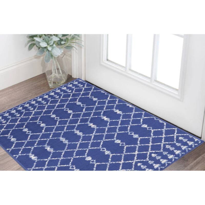 Buwe Power Loomed Geometric Modern Stain Resistant Area Rug By HomeRoots - 60' X '36' X '0.39 - 60' X '36' X '0.39 - Oxford Blue - Rectangle
