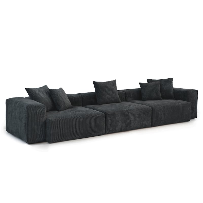 142" Contemporary Corduroy Sectional Sofa Classic Deep Couch