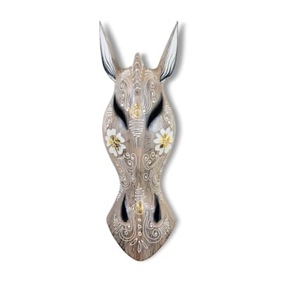 Wooden Tribal African Giraffe Mask Hand Carved Wall Plaque Hanging Home Decor Accent Sculpture Decoration Handmade Handcraft