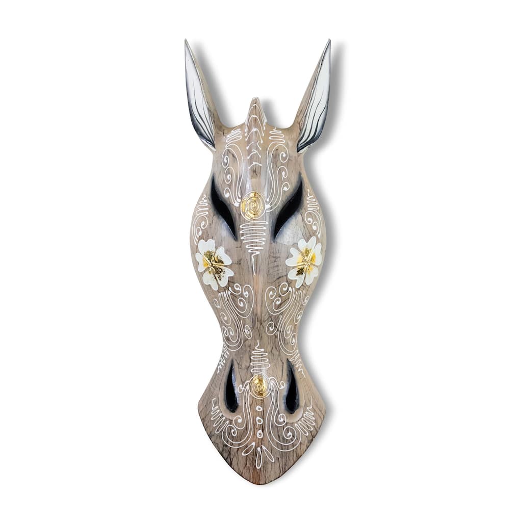 Wooden Tribal African Giraffe Mask Hand Carved Wall Plaque Hanging Home Decor Accent Sculpture Decoration Handmade Handcraft