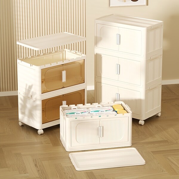 40.5 in. H Cream White Plastic Foldable Storage Bins 4-Tier