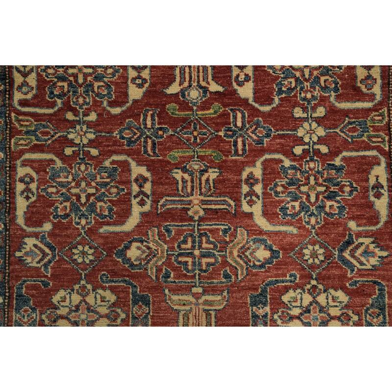 Hand Knotted Oriental 100% Wool Carpet Traditional Geometric Red Super Kazak Area Rug - 5' 7'' X 3' 9''