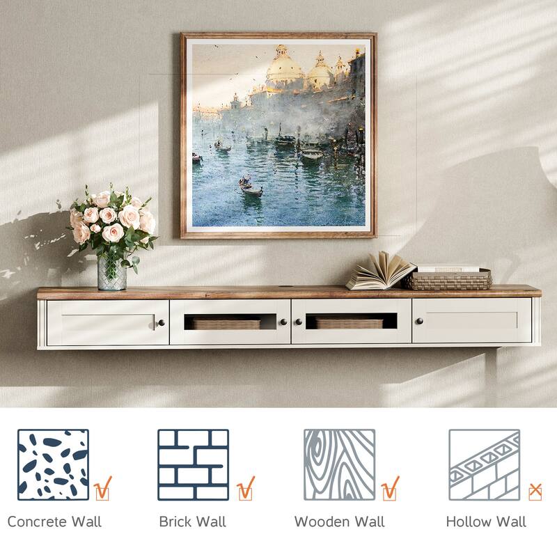 Floating TV Stand for TVs up to 80 Inch with Charging Station