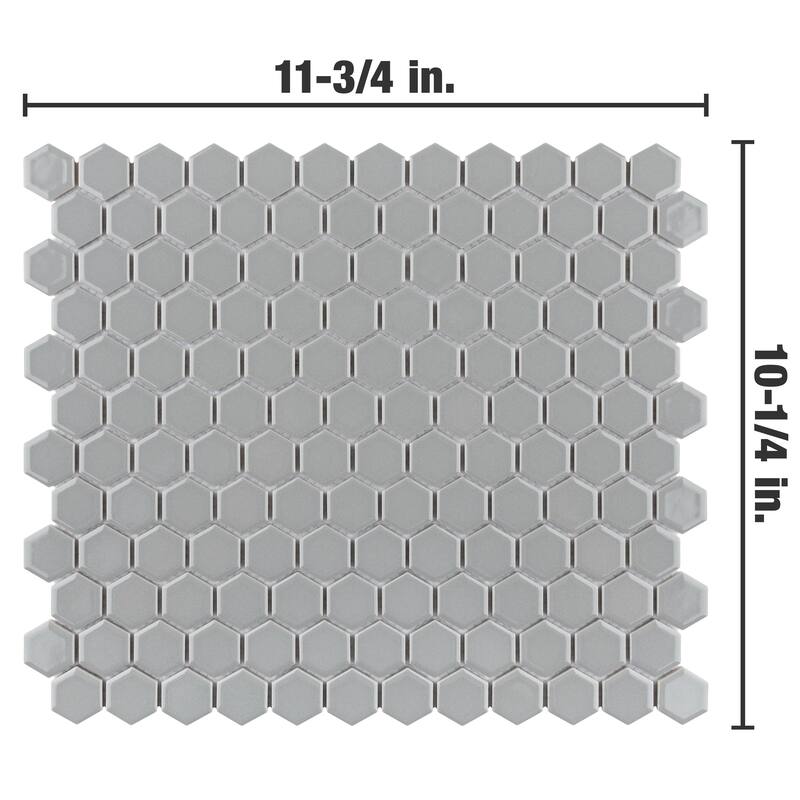 Merola Tile Metro 1" Hex Glossy Light Grey 10-1/4" x 11-7/8" Porcelain Floor and Wall Tile