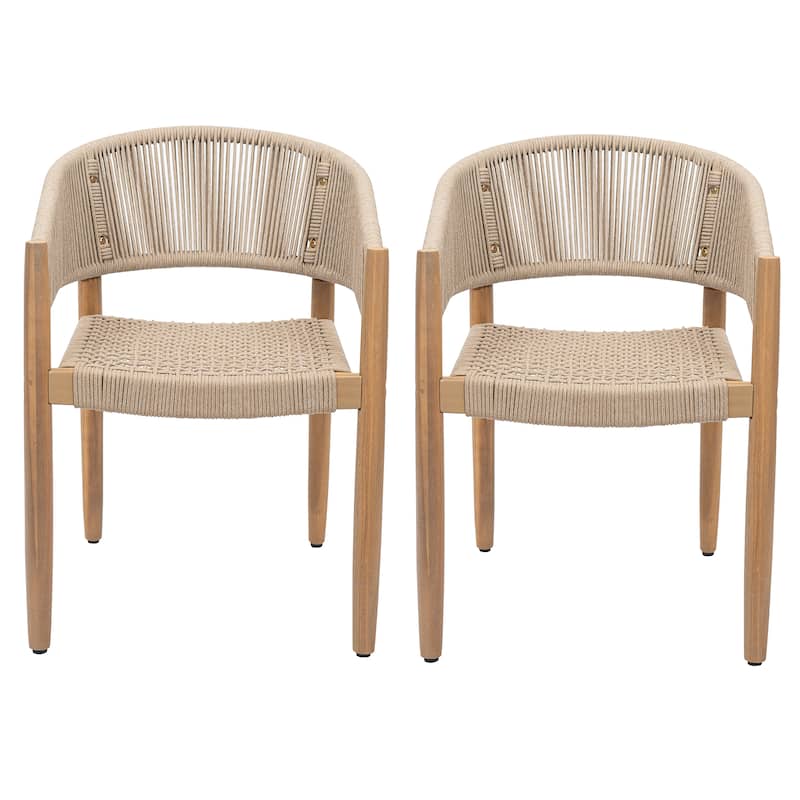 Christopher Knight Home - Natural Outdoor Acacia Wood 3-Piece Conversation Set with Rope Chairs and MGO Table