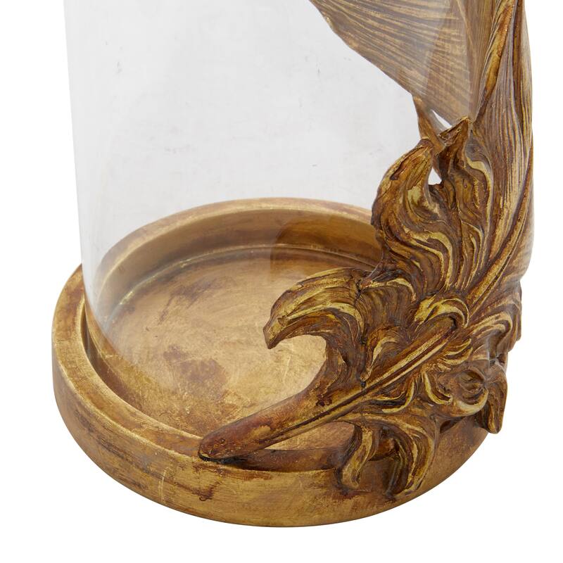 Glass Bird Feather Pillar Hurricane Lamp - Gold - Roche River Decor