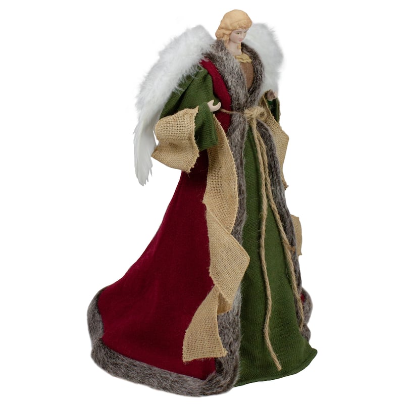 18" Green and Brown Angel in a Dress Christmas Tree Topper - Unlit - 18