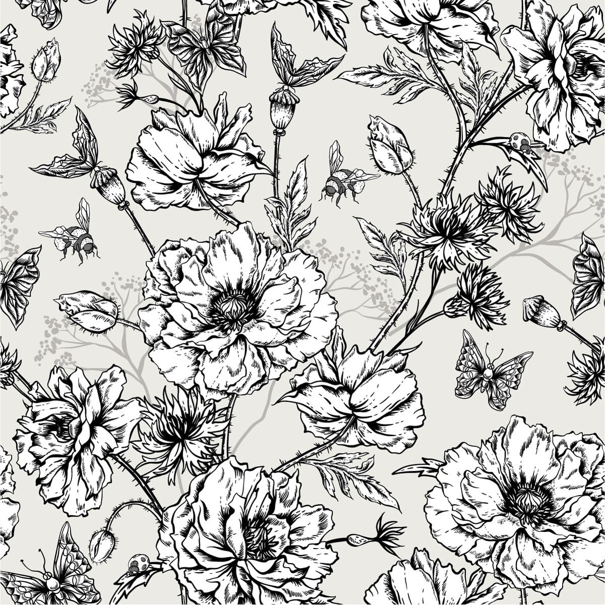 Black and White Poppies Wallpaper Peel and Stick and Prepasted Bed Bath & Beyond 36791116
