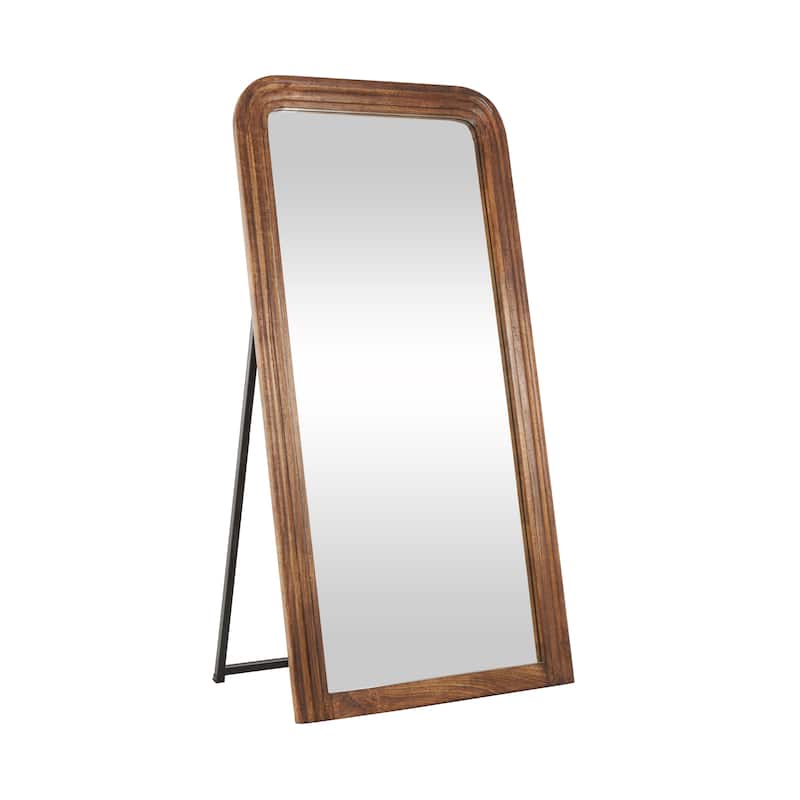 Mango Wood Distressed Room Floor Mirror with Carved Grooves - Black or Brown - Roche River Decor