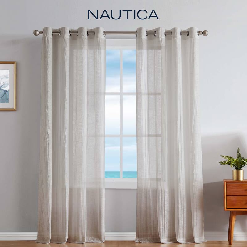 Nautica Cordelia Crushed Sheer Grommet Extra Wide Curtains (Set of 2) - 104x 84 - Taupe