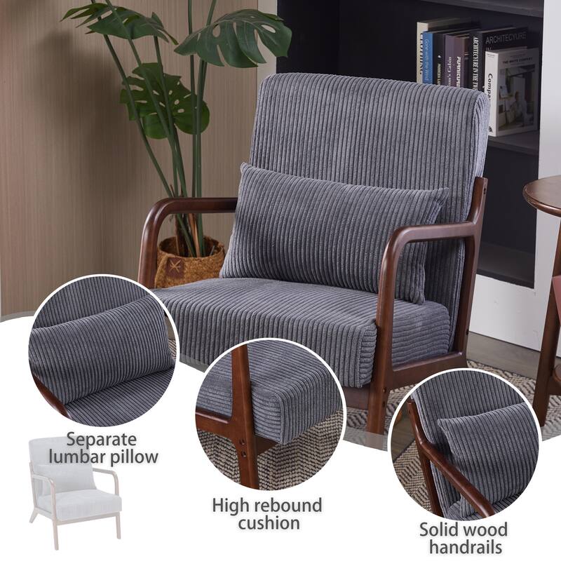 Polyester Mid-Century Armchair with Pillow & Ergonomic Support