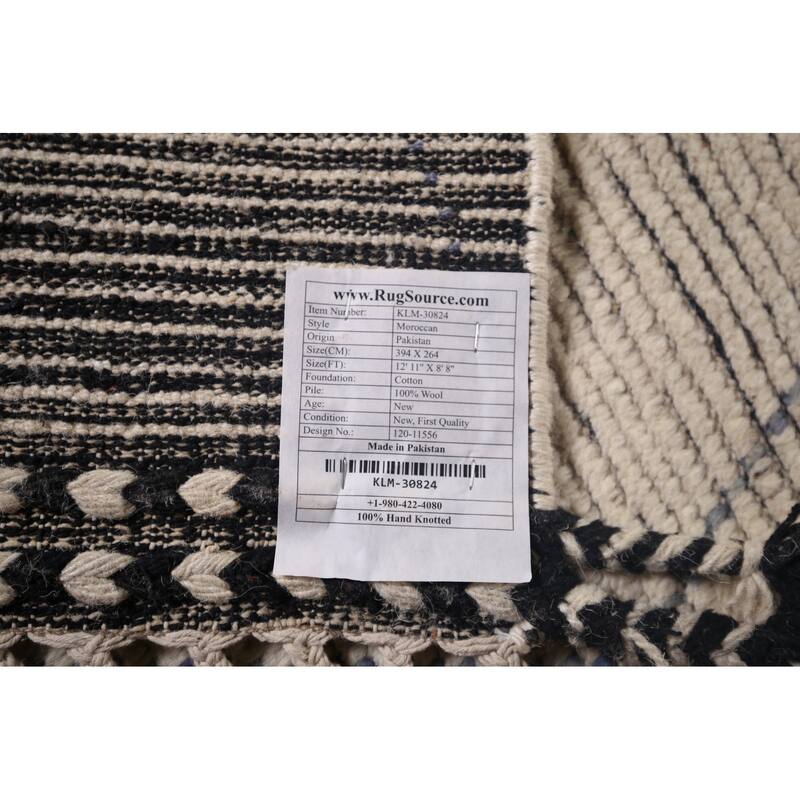 All-Over Ivory Moroccan Oriental Area Rug Handmade Wool Carpet - 8'8"x 12'11"