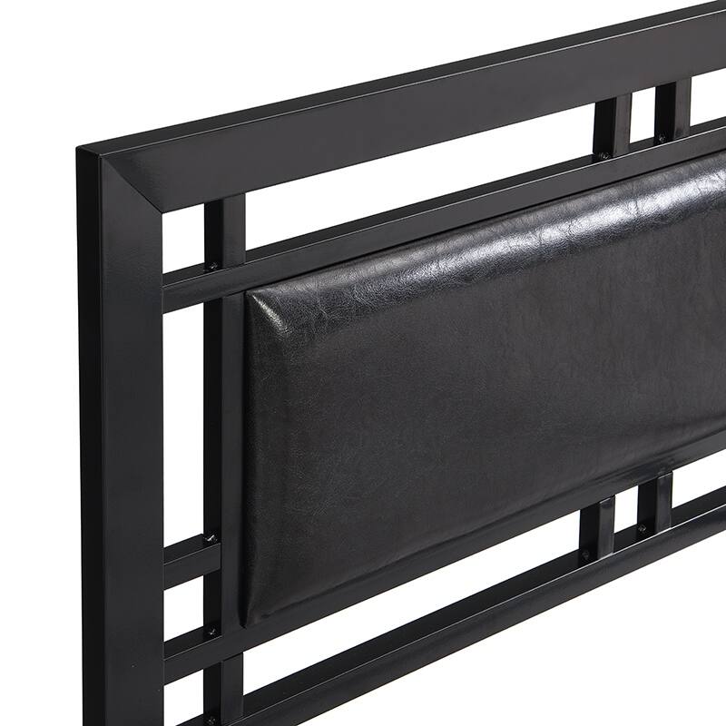 Black Modern Style Sturdy System Metal Bed with Headboard and Footboard for Bedroom