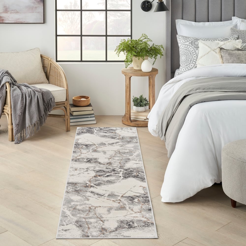 Nourison Elation Contemporary Abstract Ivory Grey Area Rug