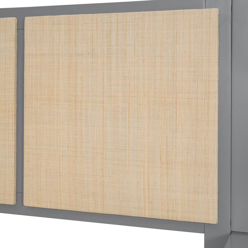 Queen Size Bed Frame, Nightstands & Headboard 3 in 1 Slats Platform Bed with Drawers and Lamps, Rattan Design for Bedroom