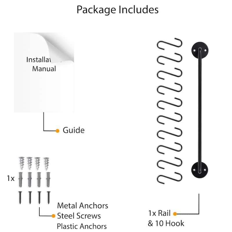 Wallniture Cucina 16" Kitchen Utensil Holder and Pot Organizer with 10 S Hooks