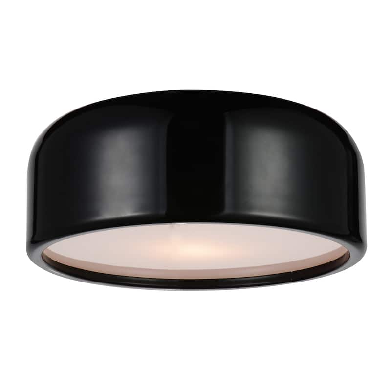 Campton 2 Light 14in Black Drum Shade Flush Mount - Black
