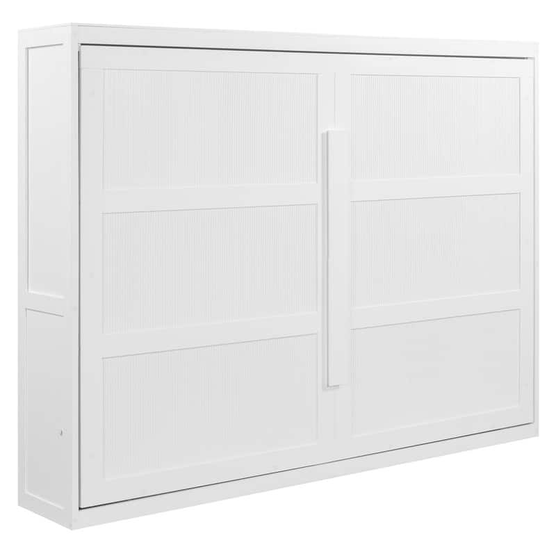 Queen Size Murphy Bed Wall Bed with LED Lights, Folding Murphy Bed Cabinet, Space Saving Design Murphy Chest Bed