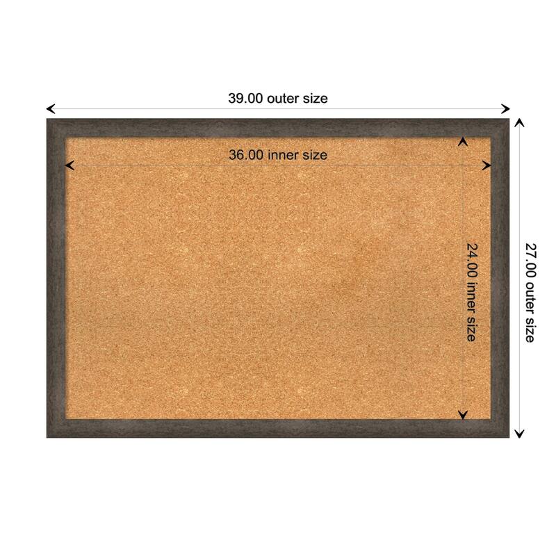 Dappled Narrow Wood Framed Natural Corkboard Bulletin Board - Dappled Light Bronze Narrow - Board Size 36x24