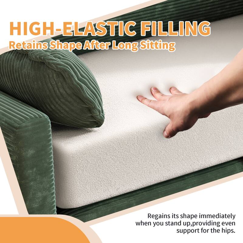 2-in-1 Convertible Corduroy Sofa Bed with Storage, High-Rebound Sponge & Solid Wood Frame
