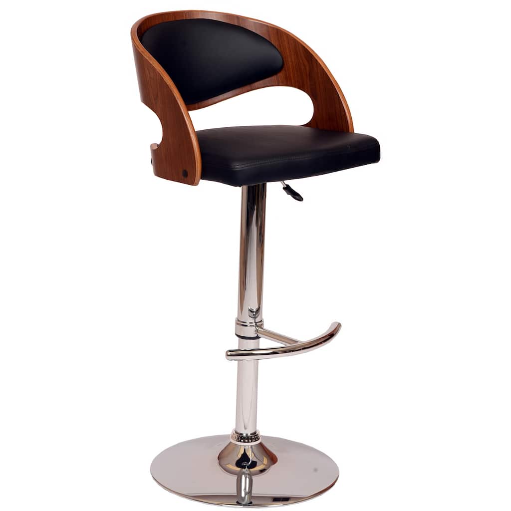 Adjustable Barstool with Swivel Seat, Walnut Wood Finish, Chrome Metal Footrest and Comfortable Faux Leather Seating