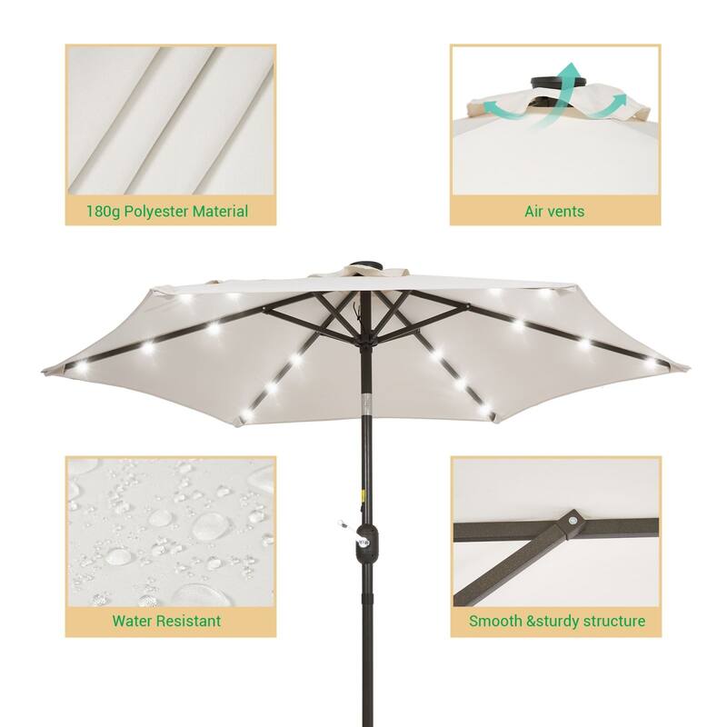 LIVOOSUN Patio 7.5 Feet Market Solar LED Light Umbrella