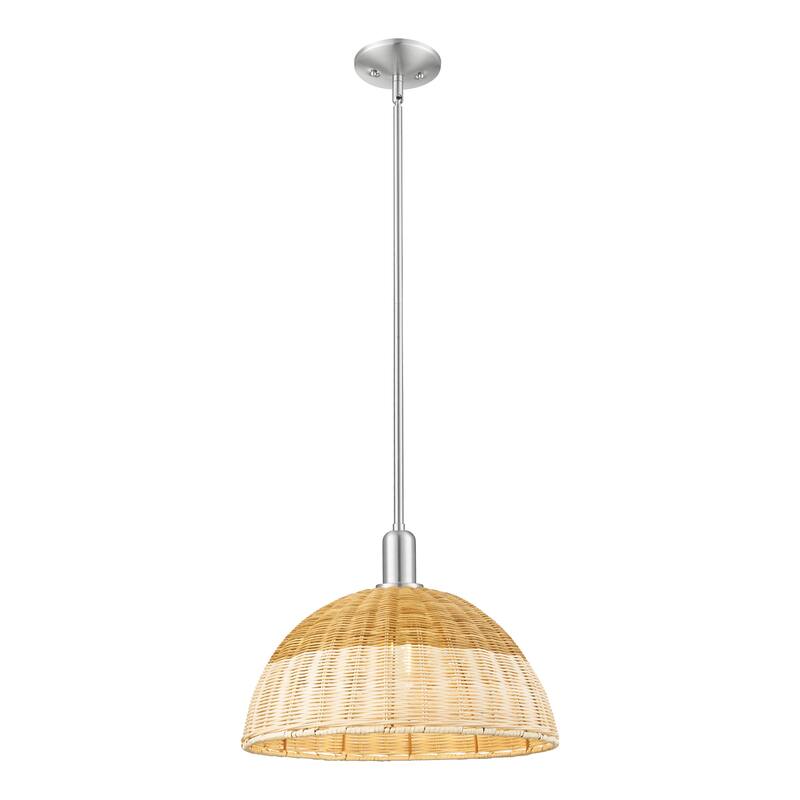 Innovations Lighting Downtown Urban - Natural Ballston Dome - 1 Light Stem Hung Mini Pendant with Basketweave Shade