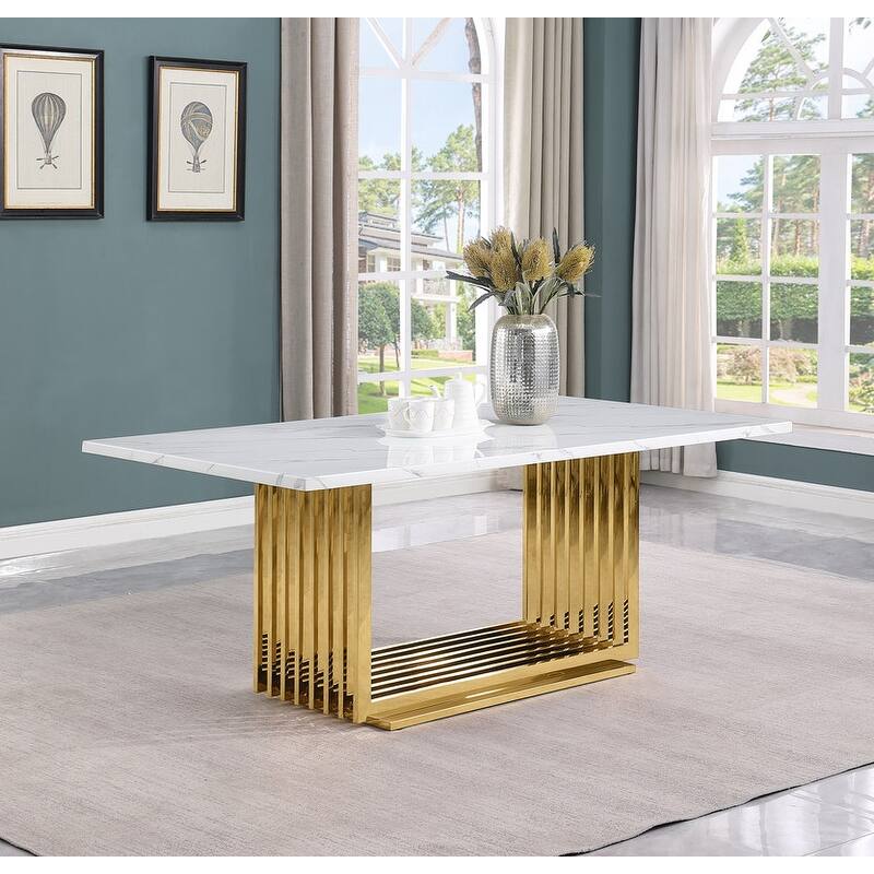 Best Quality Furniture D312/3-SC320-7 Dining Set with 79" White Marble Top