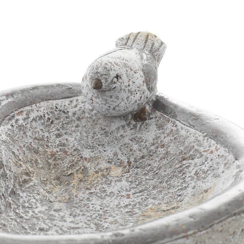Polystone Bird Indoor Outdoor Garden Sculpture with Bath Bowl - Gray - Roche River Decor