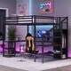preview thumbnail 3 of 5, Metal Queen Size Loft Bed with Wardrobe and LED Light, L Shaped Desk and USB