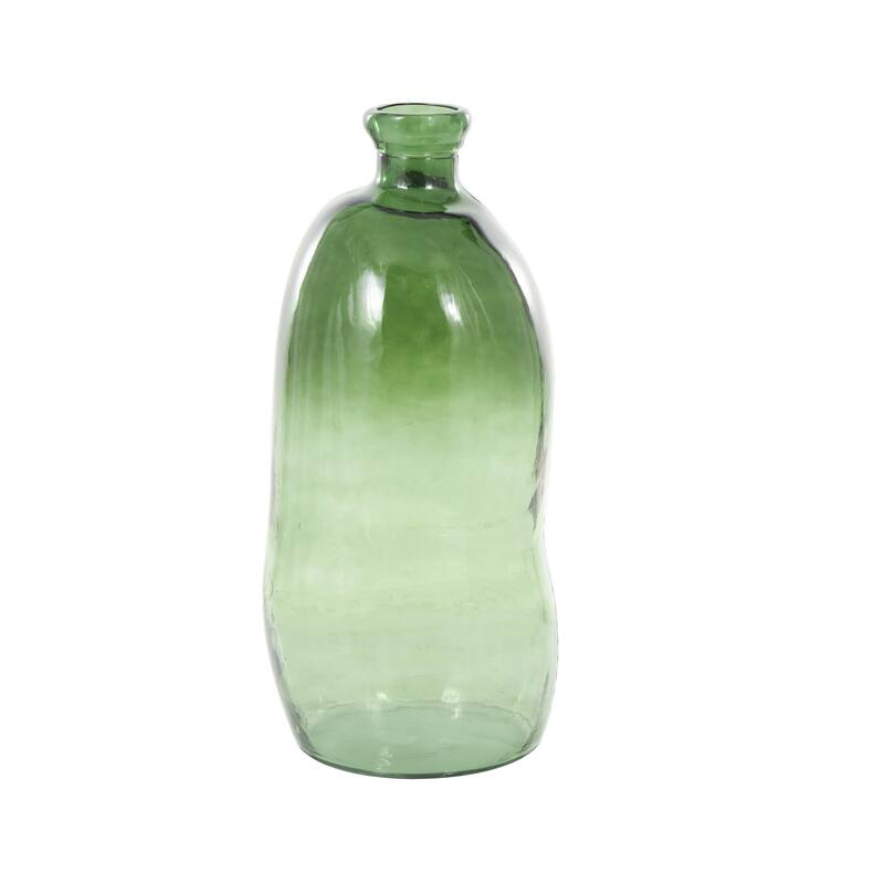 Green Recycled Glass Handmade Tall Curved Ombre Spanish Bottle Abstract Vase