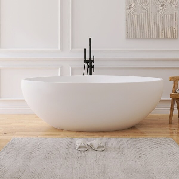GIVINGTREE 47'' Solid Surface Stone Resin Freestanding Small Space Soaking Bathtub with Seat