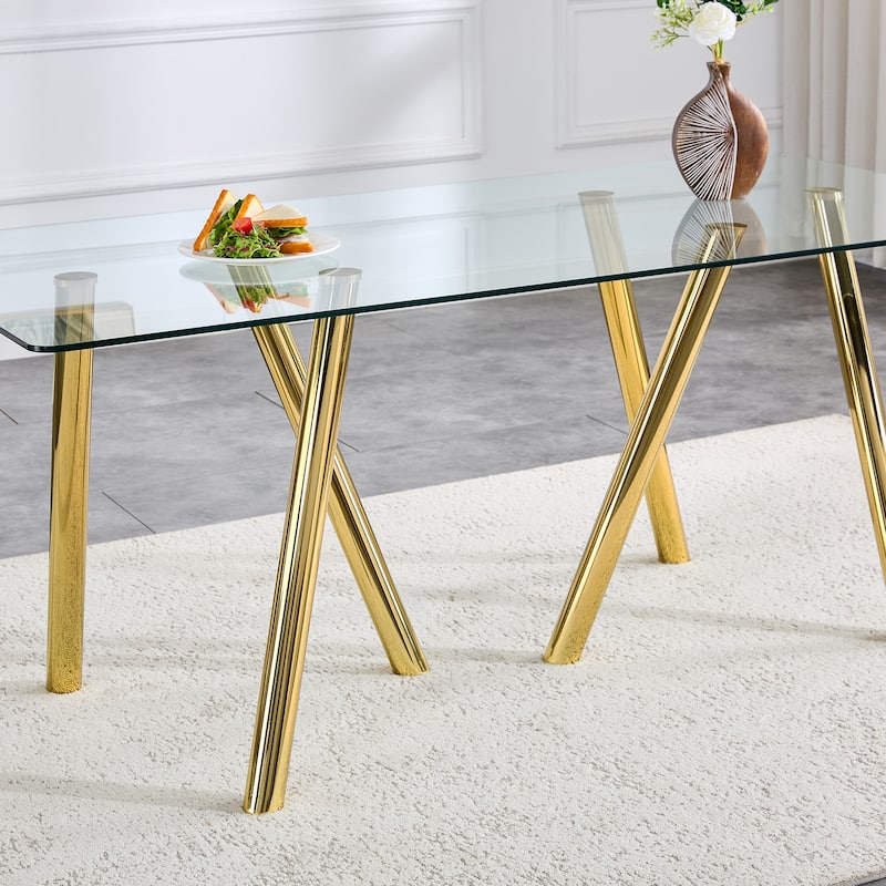 71-Inch Tempered Glass Dining Table with Sturdy Metal Legs