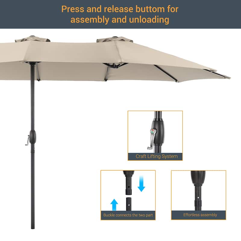 LIVOOSUN 15×9FT Double-sided Patio Umbrella with UPF50+, Handle Control, and Wind-Resistant Design——Experience Outdoor Comfort