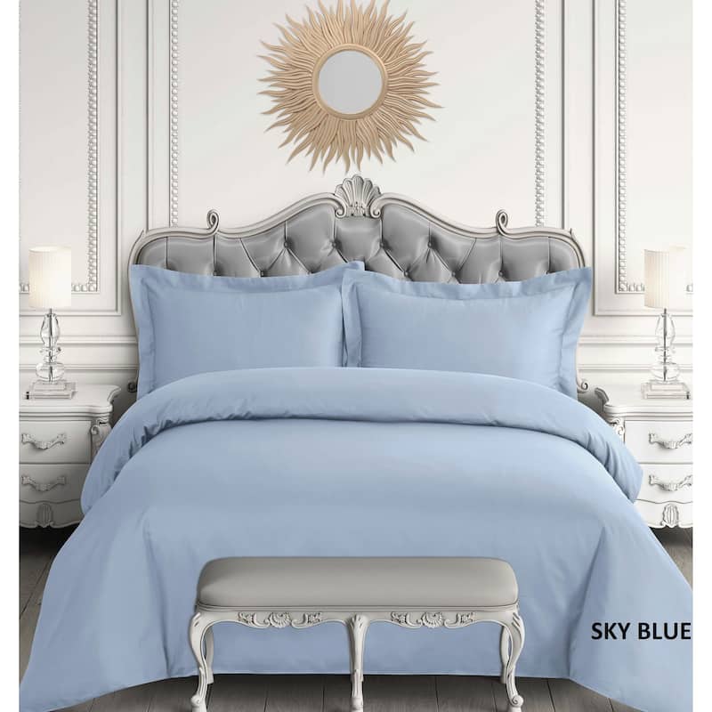 Egyptian Cotton Sateen 600 Thread Count Oversized Duvet Cover Set - Queen - Sky blue