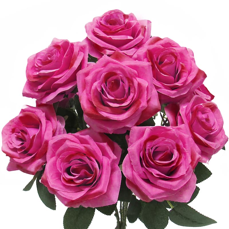 Set of 2 Artificial Queen Rose Flower Stem Bush Bouquet 18in