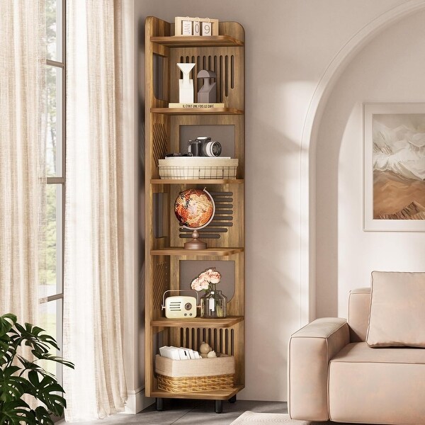 6-Tier Narrow Corner Shelf Stand, 71-Inch Rustic Tall Corner