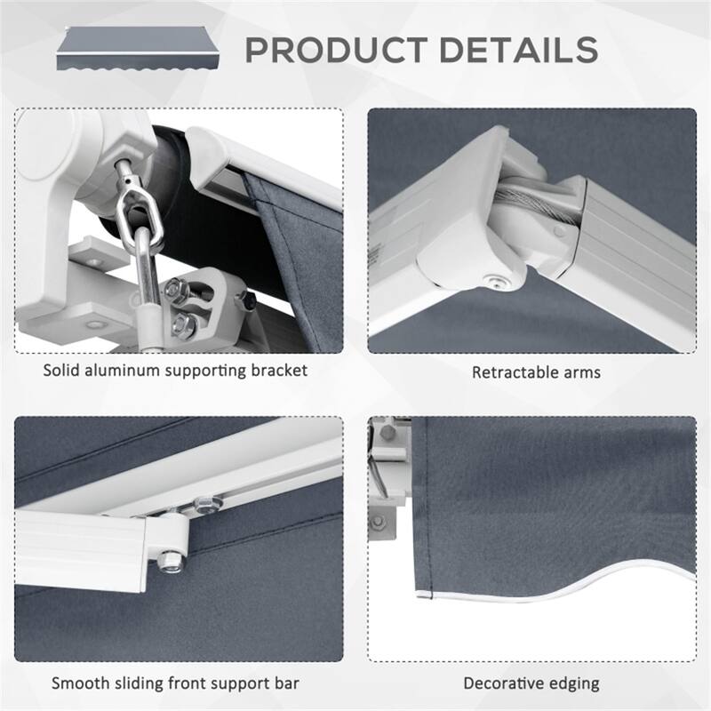 Dark Grey Aluminum Steel Polyester Retractable Patio Awning UV Rain - 116.25" W x 96.5" D
