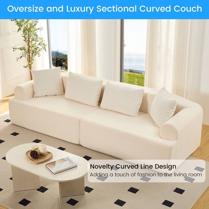 104" Curved Modular Sectional Sofa in Chenille Fabric Modern Minimalist Design Compressed No Assembly Required