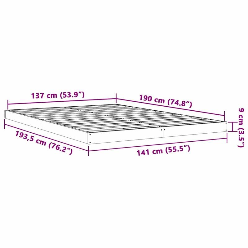 vidaXL Floor Bed Frame Natural 213.5 x 104 x 9 cm Solid Pine Wood