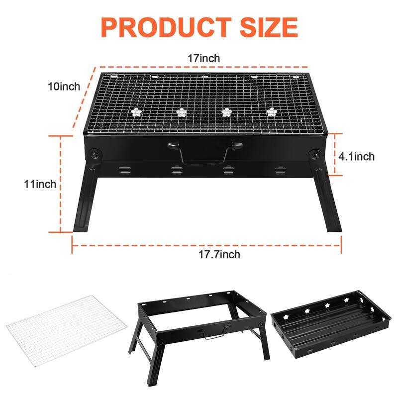 Portable Foldable Charcoal BBQ Grill for Camping and Outdoor - 17.7 x 11 x 10in