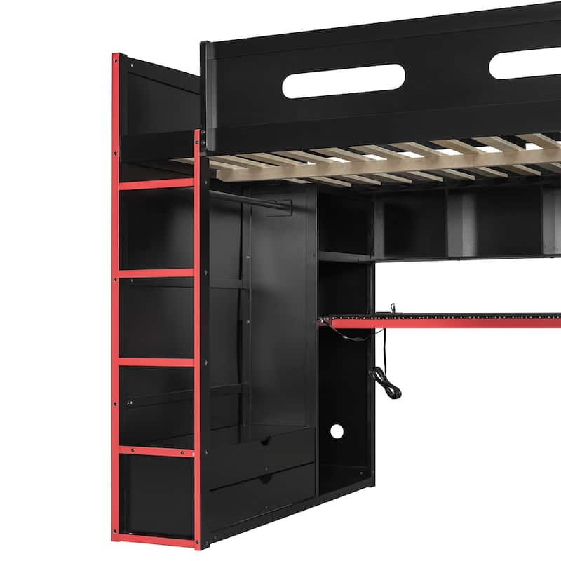Ultimate Gamer’s Loft Bed with Desk, Storage, and RGB LED Lights by Harper&Bright Designs