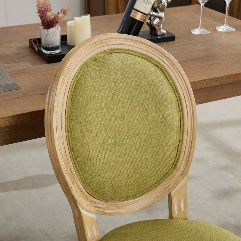 French Style Solid Wood Frame Antique Painting Linen Fabric Back Dining Chair
