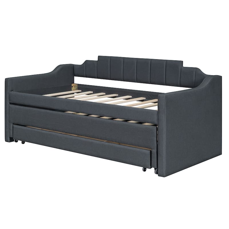 Twin Size Upholstered Daybed with Twin Size Trundle & Drawers, Soft ...