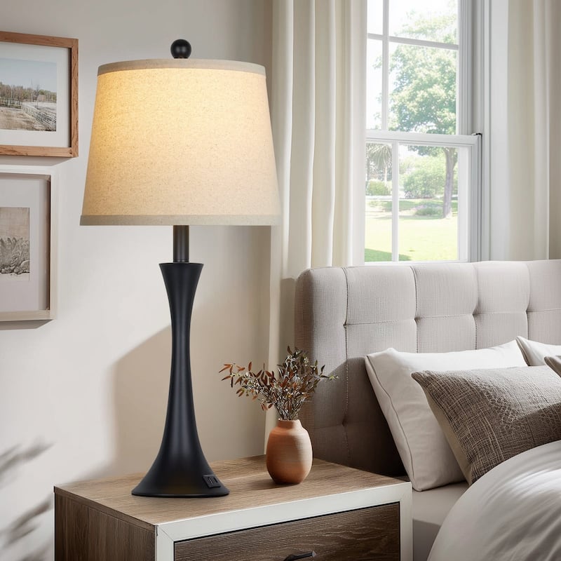 26" Orange Spot Glass Table Lamp with USB Charging Station & Touch Control (Set of 2) - 12'' x 12'' x 27.5''