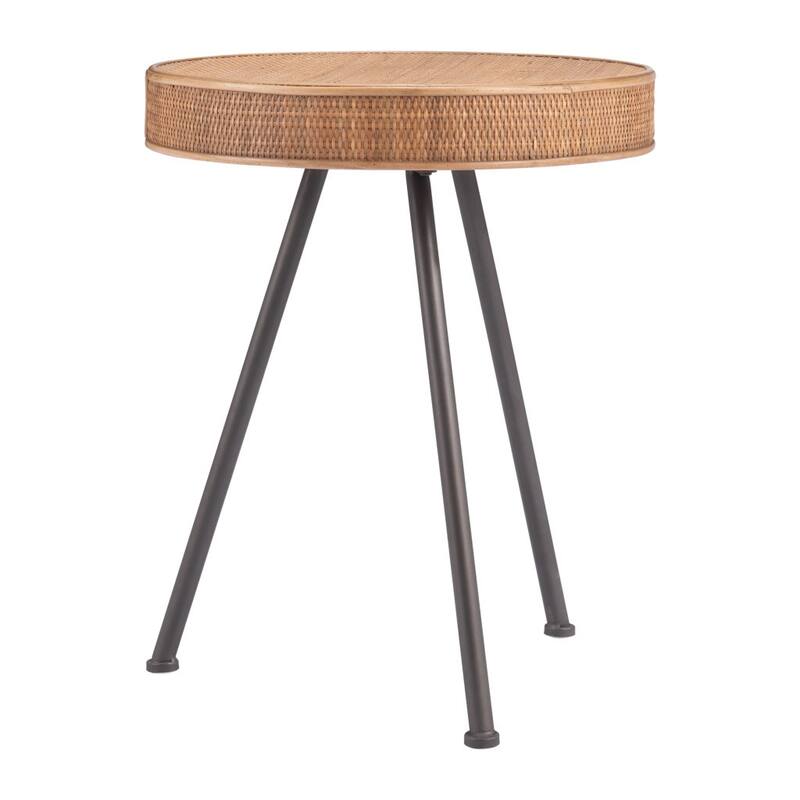 HomeRoots 23" Natural and Gray Rattan and Steel Round End Table - 19' X '23.2' X '19